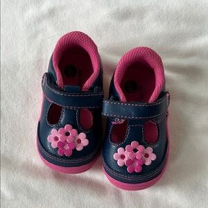 Stride Rite Pink and Blue Baby Walker Shoes with T-Strap